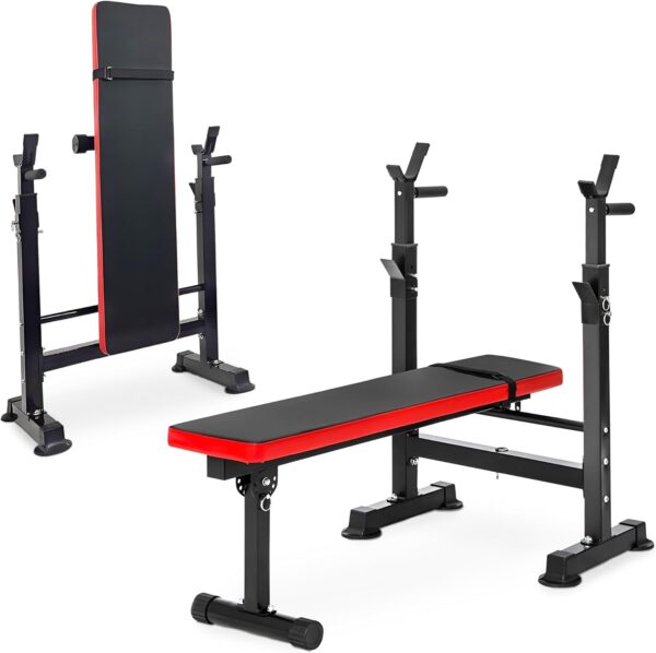 Adjustable Weight Bench with Squat Rack, Home Gym Strength Workout Station