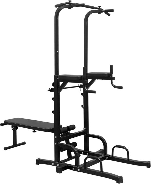Power Tower with Bench Pull Up Bar Dip Station Adjustable Height Dip Stand Heavy Duty Multi-Function Fitness Rack