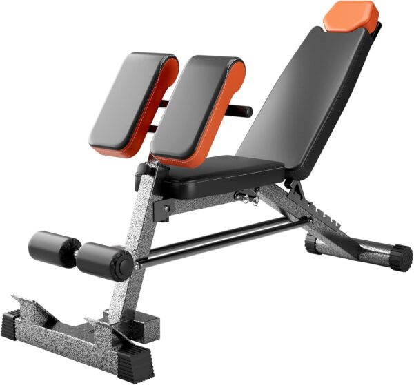 Adjustable Weight Bench 1000LBS– Multi-Functional Full Body Workout Equipment: Hyperextension, Roman Chair, Sit-Up Bench, Incline & Decline Bench, Flat Bench For Home Gym(Black and Orange)