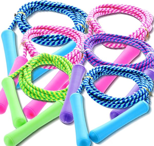 Adjustable Size Colorful Jump Rope for Kids and Teens - Outdoor Indoor Fun Games Skipping Rope Exercise Fitness Activity and Party Favor - Assorted Colors Pack of (6)