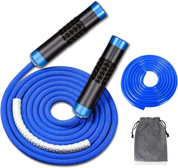 Weighted Jump Rope for Workout Fitness(1LB), Tangle-Free Ball Bearing Rapid Speed Skipping Rope for  Boxing Weight-loss,Aluminum Handle Adjustable Length 9MM Fabric Cotton+9MM Solid PVC Rope