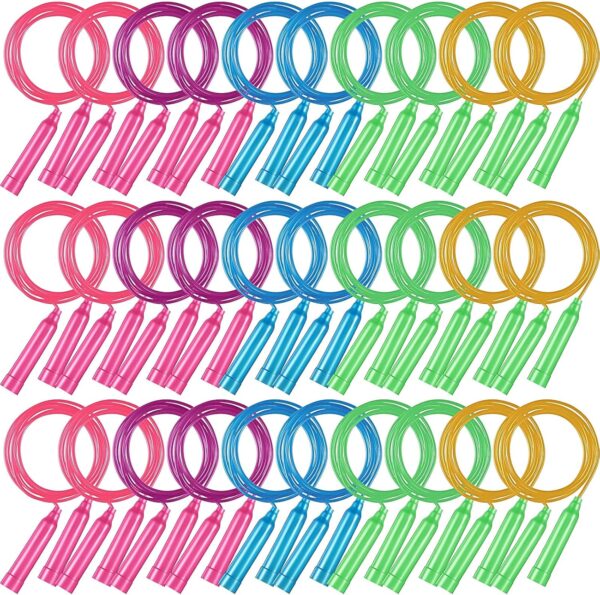 30 Pcs Colorful Jump Ropes Bulk Plastic Jump Ropes for Kids 7.5 ft AdjustableJ umping String Outdoor Speed for Sports Birthday Party Activities (Multicolor)
